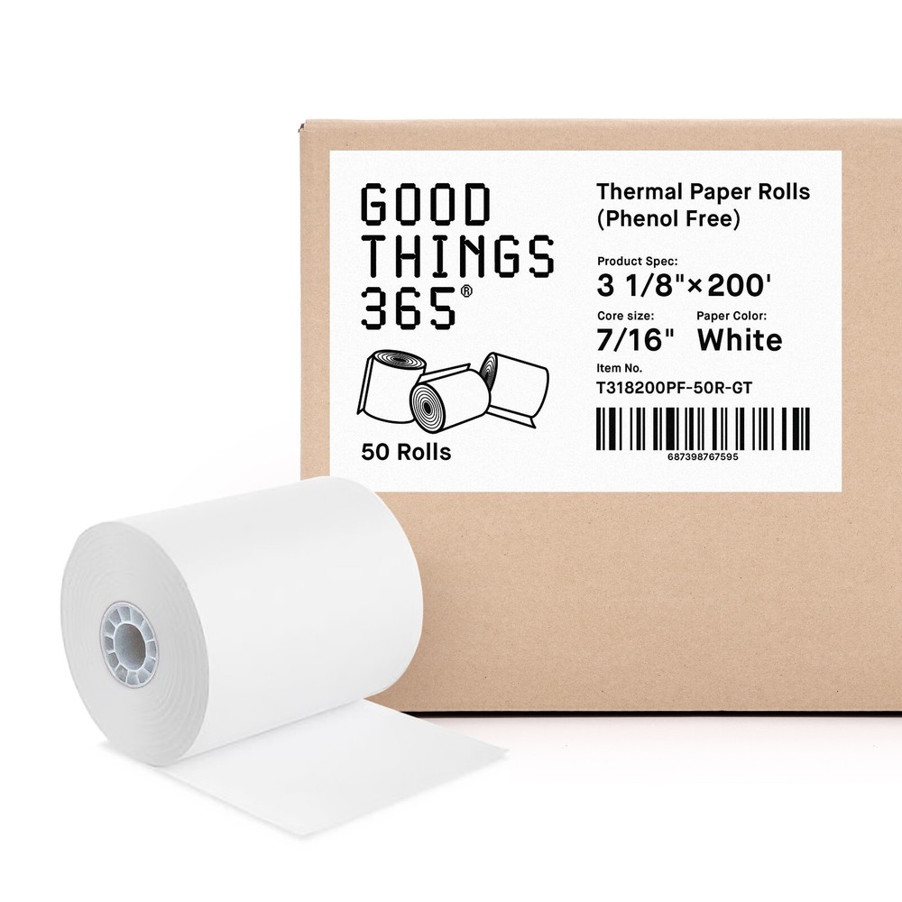 3 1/8&Prime; X 200&prime; Phenol Free (BPA & BPS FREE) Thermal Paper Rolls (50 Rolls/Case)