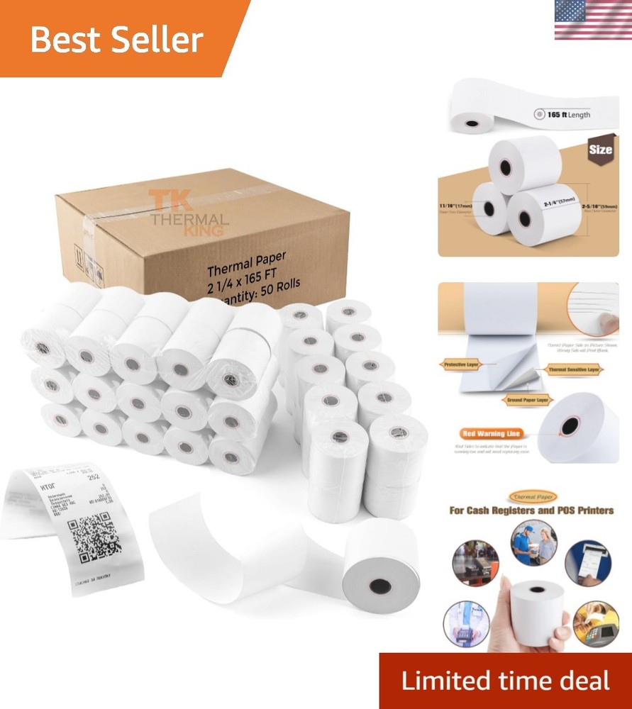 Biodegradable 50 Rolls 2 1/4&Prime; x 165&prime; Thermal Paper – Ideal for Cash Registers