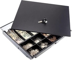 Cash Drawer Tray with Locking Cover – 14.1 x 13 x 2.5 Inch Metal Cash Lock Bo…