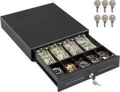 Secure Cash Register Drawer 4 Bill 5 Coin Tray POS System Lock Key Black