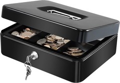 Large Metal Cash Box with Removable Money Tray & Key Lock Portable Security Safe