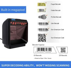 Alacrity 2D 1D QR Industrial Desktop Barcode Scanner, Hands Free USB Black