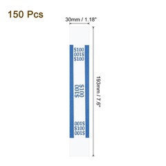 Pack of 150 Money Band Bundles, Self-Adhesive Bill Wrappers, 7.6&Prime;x1.18&Prime; Blue