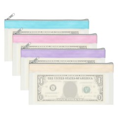 8.5×4 Inch Money Bags with Zipper, 4Pcs Clear Cash Pouch, Blue/Pink/Purple/Beige