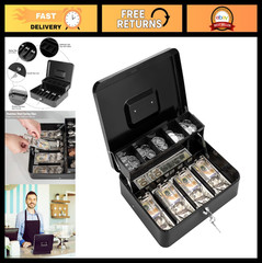 Secure Cash Box with Lock & Key – Large Metal Money Safe with Tray 11.8&Prime;x9.4&Prime;x3.