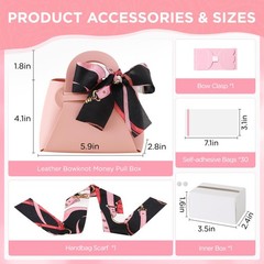 Money Pull Box for Cash, PU Leather Surprise Money Boxes with Ribbon