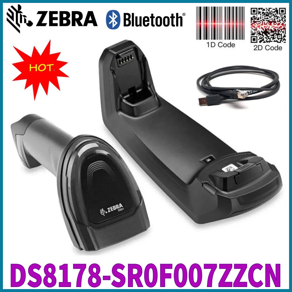Zebra DS8178-SR0F007ZZCN 2D Wireless Bluetooth Barcode Scanner W/ Cable + Cradle