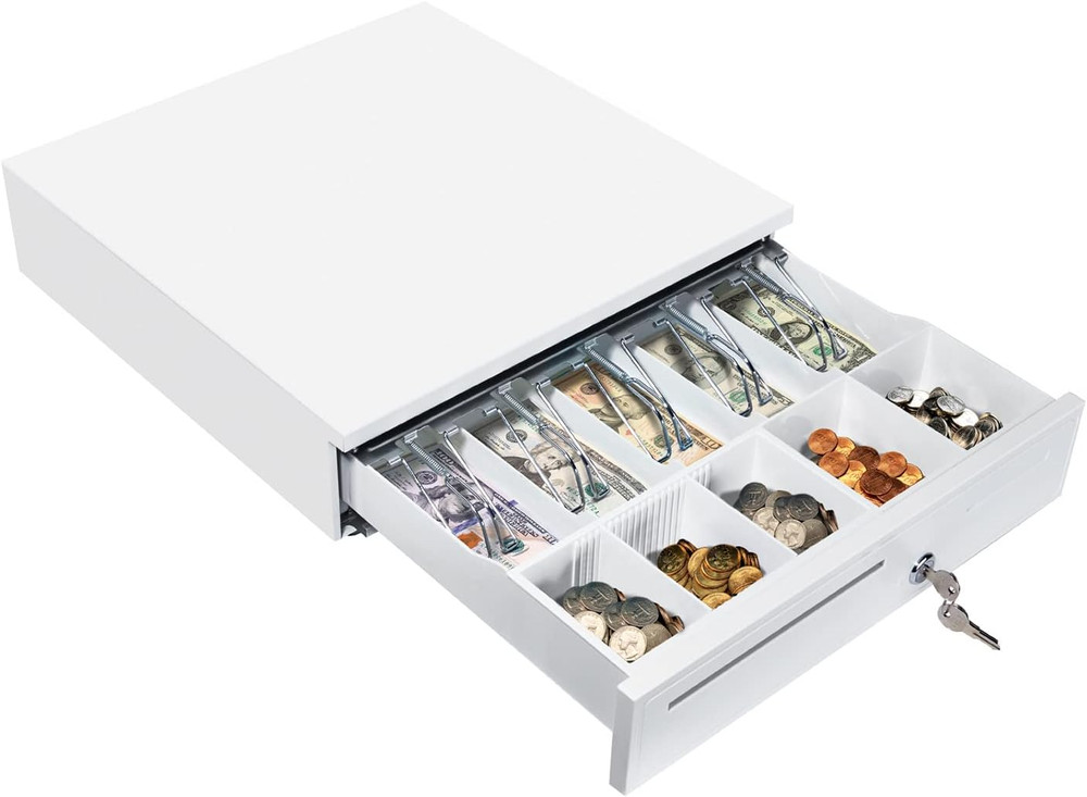 White Cash Register Drawer 16&Prime; White 5 Bill 5 Coin RJ11 RJ12 | Wide