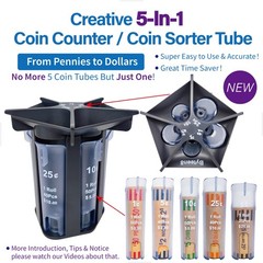 Coin Counter Coin Sorter Tubeï½œCreative 5-In-1 Change Sorter Coin Organizer
