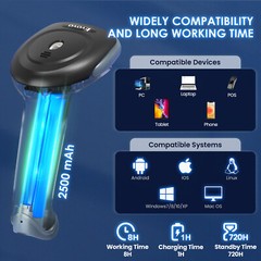 Eyoyo 2D QR Wireless Barcode Scanner 2500mAh Handheld Cordless USB Wired Reader