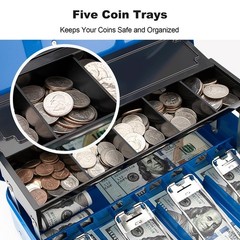 Blue Cash Box With Money Tray Combination Lock 11.8×9.5×3.5 Inch Safe New