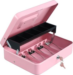 Pink Cash Box with Key Lock and Tiered Coin Tray for Secure Storage