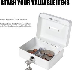 Elegant Small Locking Cash Box with Key | Portable White Money Storage
