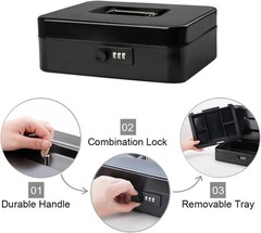Decaller Large Cash Box with Combination Lock, Metal Money Box with Removable…