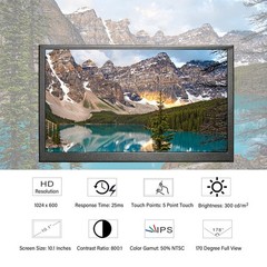10.1 Inch Touchscreen Display 1024×600 Display Aluminum Alloy Glass For PC