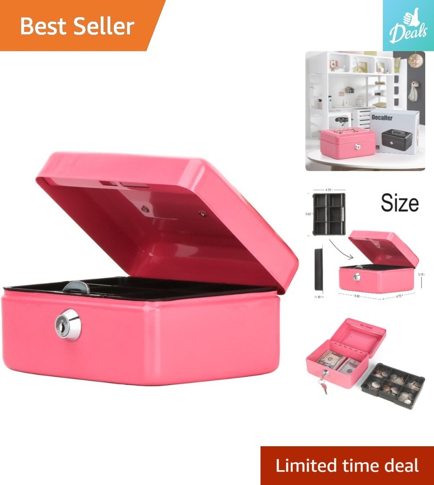 Elegant Pink Portable Cash Box with Key Lock – Perfect for Organizing Valuables