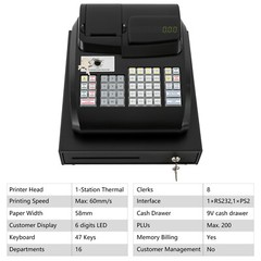 Electronic POS System Cash Register LED Display For Retail W/ Drawer 47 Keys US