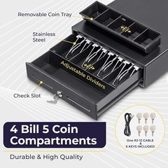 Volcora Cash Register Drawer 4 Bill 5 Coin Heavy Duty Secure Pos System