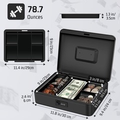 Flexzion Metal Cash Combination Lock – 5-Compartment Petty Cash Money Tray And