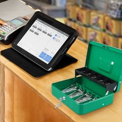 Cash Box With Money Tray Key Lock 4 Bill 5 Coin Slots 11.8×9.5×3.5 Green