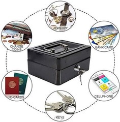 Compact Black Locking Cash Box with Durable Key Lock & Coin Tray, 4.92&Prime;x3.74&Prime;