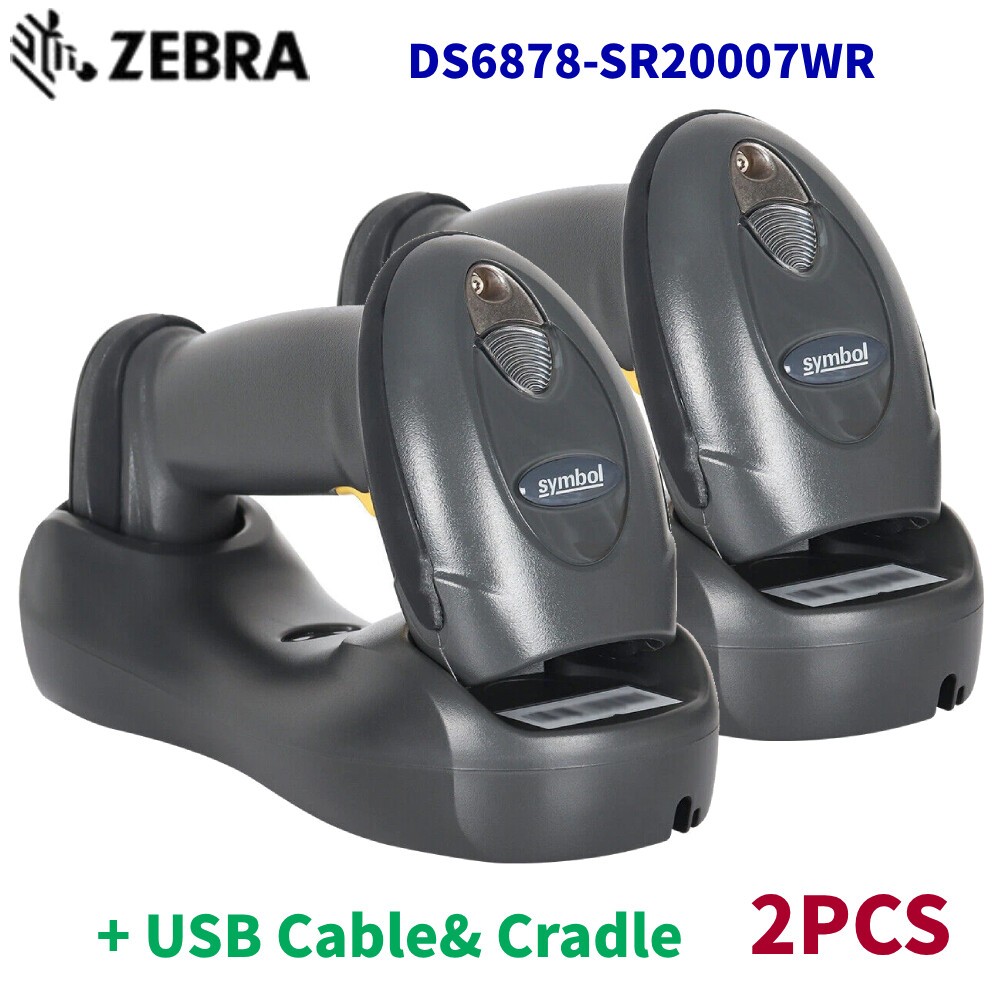 2PCS Zebra Symbol DS6878-SR20007WR Wireless Bluetooth Barcode Scanner USB Cradle