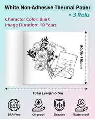 3 Rolls 110mm Width NonAdhesive Thermal Printer Paper M04S M04AS Black White