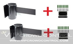 WALL MOUNT STANCHIONS, 2 PCS PACKAGE AISLEWAY 156&Prime; BLACK BELT, VIP CROWD CONTROL