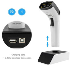 NETUM DS5000 Bluetooth Wireless 1D Barcode Scanner w/Stand and Built-in Memory