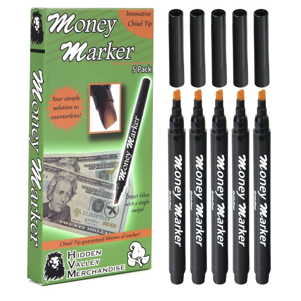 Chisel Tip Counterfeit Money Detector Pens – 5 Pack for Secure Transactions