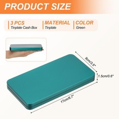 Small Cash Box, 3 Pcs Money Holder Metal Tin Box Cash Tray Organizer, Green