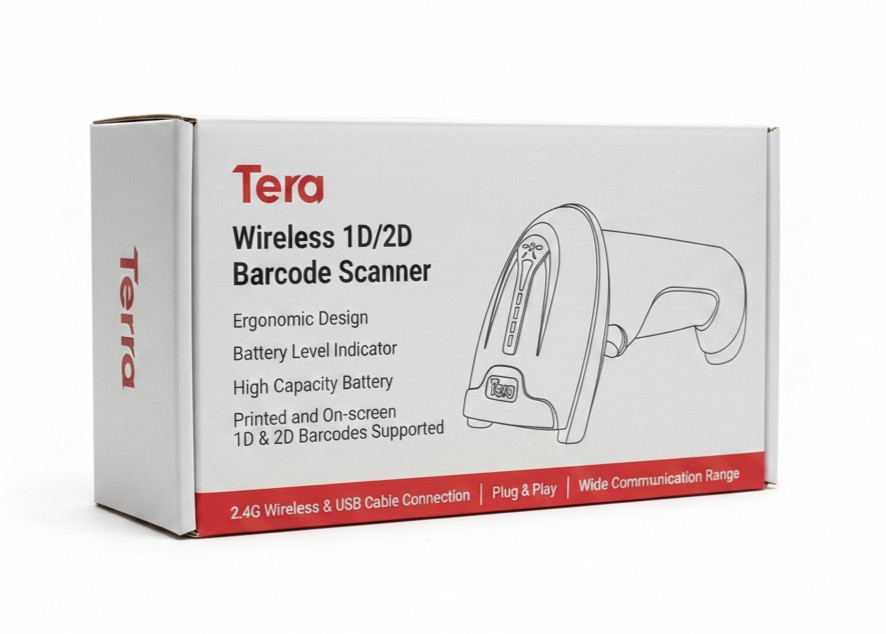 Tera D5100 1D & 2D Handheld Barcode Scanner BLACK 2.4GHz Wireless USB 2.0 Wired