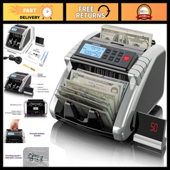 Money Counter Machine with Value Count, UV/MG/IR Bill Detectors, LCD Display, Ad