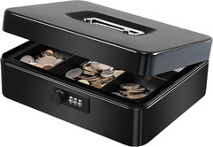Large Cash Box with Combination Lock Safe Metal Money Box with Money Tray for Se