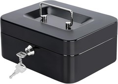 Versatile Medium Locking Cash and Key Box, Removable Tray, 7.87&Prime; Black Steel