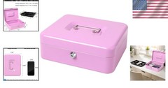Multi-Purpose Cash Box with Key Lock – Light Purple Money & Medication Organizer
