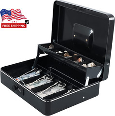 NEW Combination Lock Cash Box with Money Tray 4 Bill/5 Coin Slots Black Cash Box