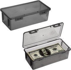 2-Pack Plastic Cash Box Money Organizer Black Currency Tray with Lid | Rectangul