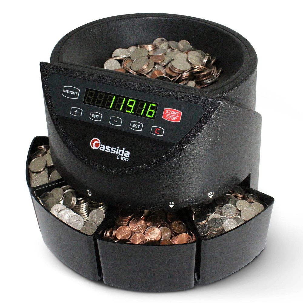 Cassida C100 Electronic Coin Sorter / Counter , Countable coins 1¢, 5¢, 10¢, 25¢