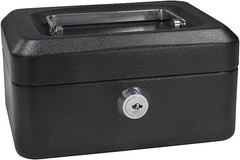 BARSKA 6 Inch Small Steel Cash Box Safe w/ Removable Tray and Key Lock, CB11828
