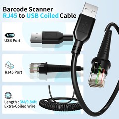 2PC for HoneywellScanner MS9540 Voyager MS9520 MS9524 MS9535 USB A to RJ45 Cable
