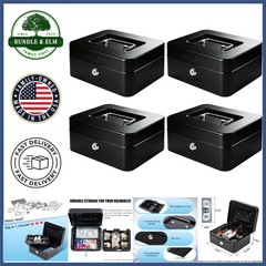 Metal Cash Box with Key Lock and Removable Coin Tray for Secure Storage