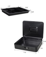 Black Large Metal Cash Box Combination Lock Money Tray 11.8×9.5×3.54 Inch
