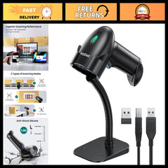 Wireless Bluetooth Barcode Scanner with Stand – 1D 2D QR Code Reader for POS, In