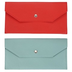 2Pcs PU Leather Envelope Wallet Money for Women Men Red/Light Blue