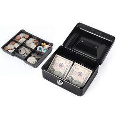 Black Small Lock Box Money Tray Cash Kids Portable Metal Safe Storage