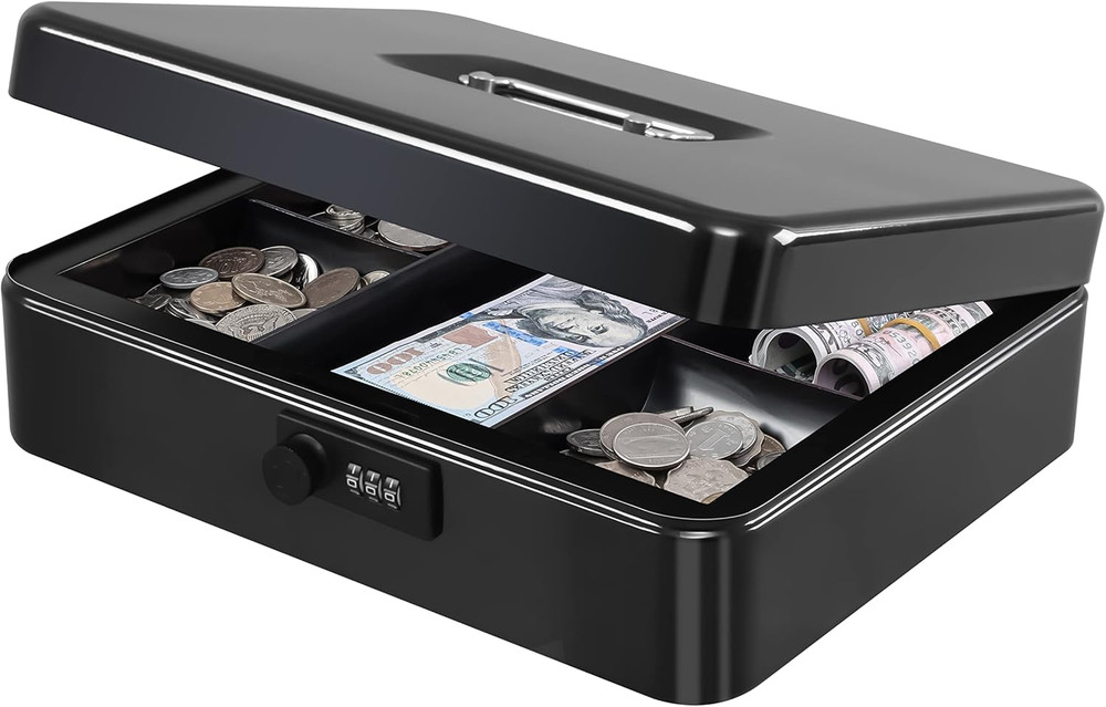 KYODOLED Metal Cash Box with Combination Lock Money Box for Cash Safe Metal Box