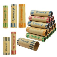 Aifieego 110 Pcs Assorted Preformed Coin Wrappers Rolls,Paper Tubes For Quart…