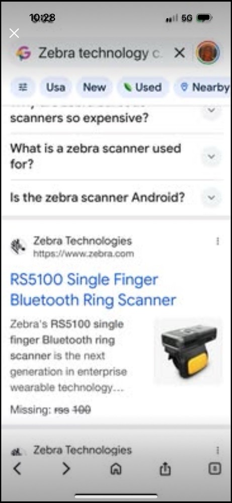 Zebra RS5100 Bluetooth Single Finger Ring Barcode Scanner Black/Yellow