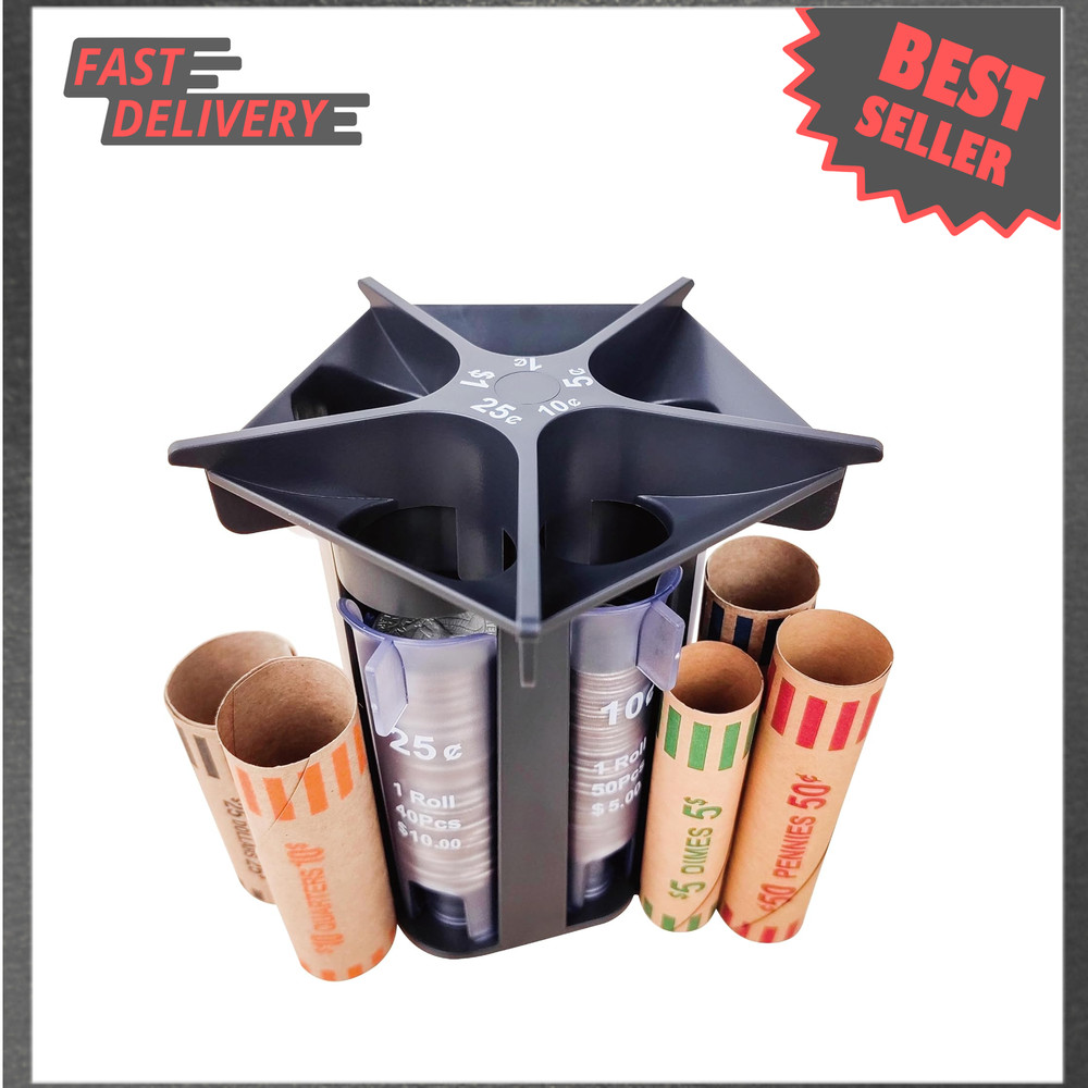 Coin Counter Change Sorter Tube with Coin Wrappers 5 in 1 Manual Coin Sorting